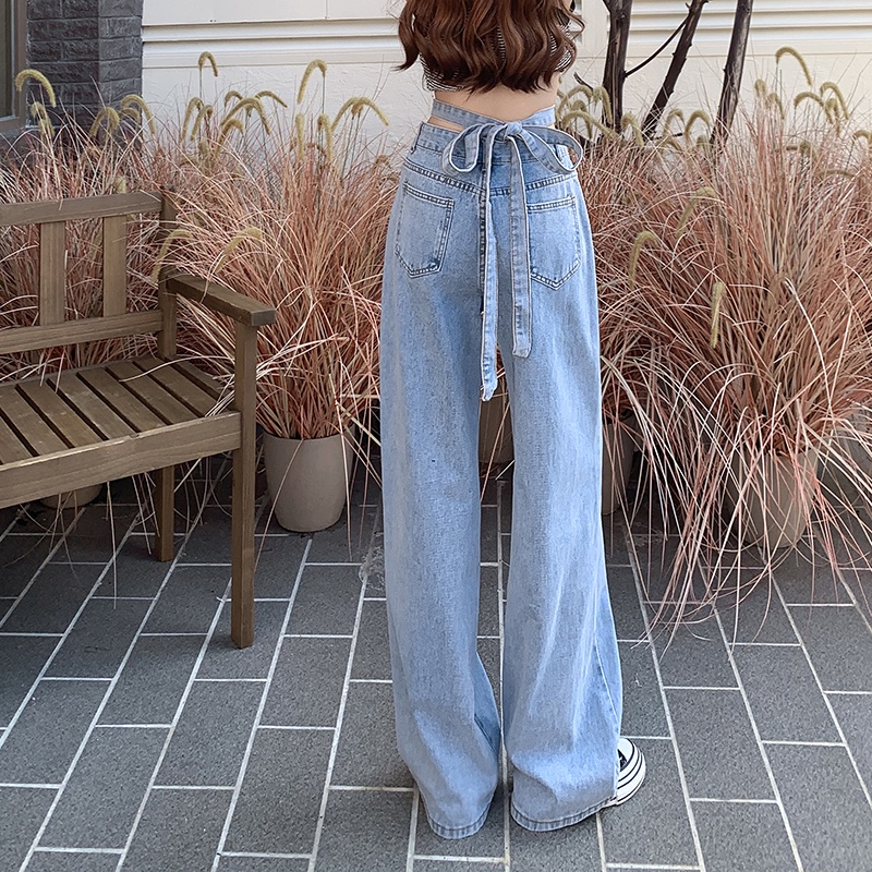 【ZHELIHANGFEI】Quần Jean Ống Rộng Lưng Cao Cá Tính Trẻ Trung