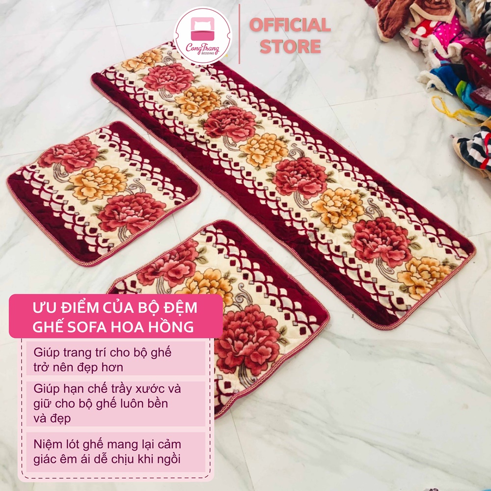 Đệm ghế nhung, đệm ghế sofa, thảm ghế nhung nỉ trần 3 món loại đẹp - Mặt sau chống trơn trượt