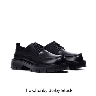 Giày da nhập khẩu Chunky Derby Black August chính hãng viền mũi giày phong