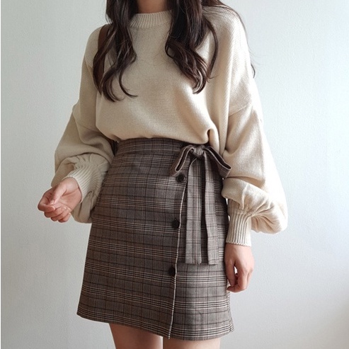 Chân váy chữ a lưng cao kẻ sọc đính nơ xinh xắn 26477