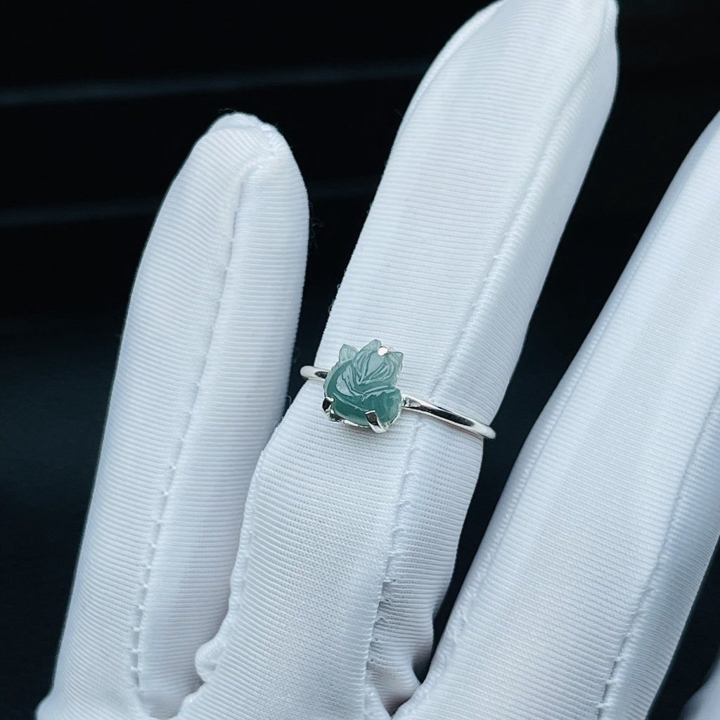 Nhẫn Bạc Ta Đính Đá Ngọc Bích, Nhẫn Nữ Thiết Kế Mặt Đá Hồ Ly Lam Ngọc