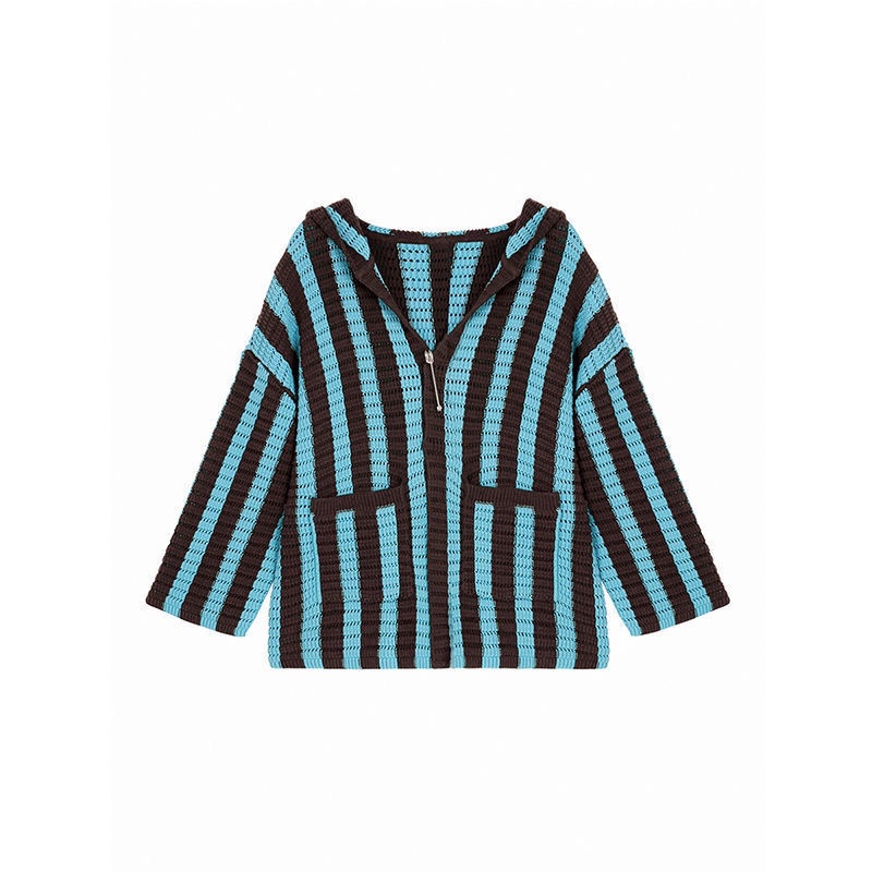 Áo Khoác Cardigan Có Nón Họa Tiết Kẻ Sọc Chất Liệu Dệt Kim Cao Cấp Thời Trang Mùa Xuân Thu Cho Nữ