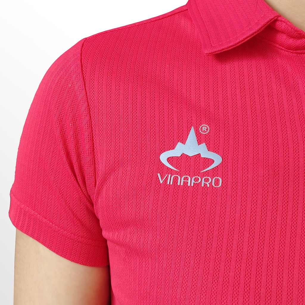 Áo cầu lông nữ đẹp áo tennis bóng bàn Polo cổ đức nữ Vinapro A42 chất liệu thun sọc cao cấp