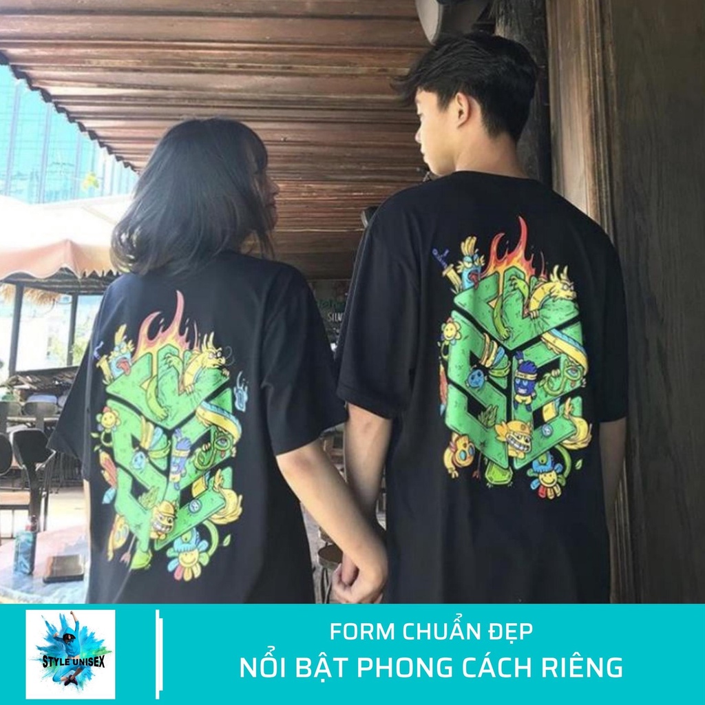 Áo thun nam swe nam nữ in hình rồng xanh freesize street wear phong cách chất cotton