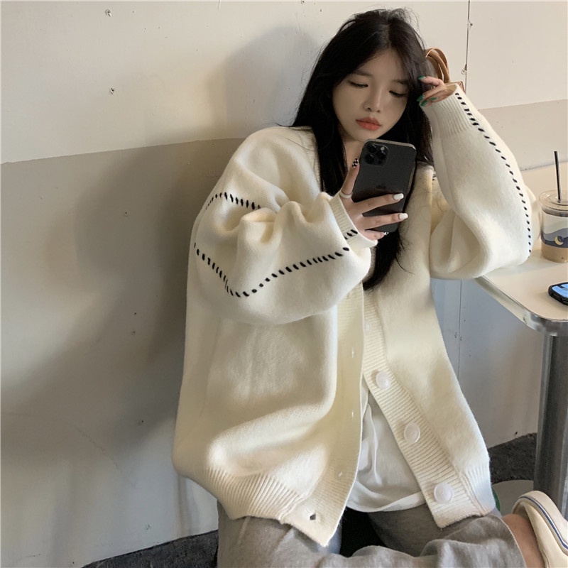 Áo khoác cardigan tay dài cổ chữ V thời trang Hàn Quốc cho nữ | BigBuy360 - bigbuy360.vn