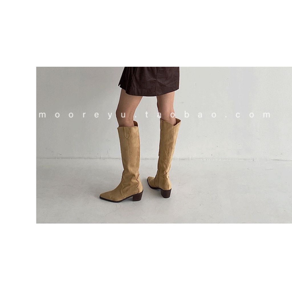 Giày boot mũi nhọn gót dày phong cách thời trang Anh quốc mùa hè dành cho nữ