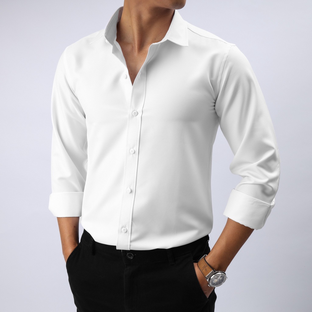 &lt;Mới&gt;Áo sơ mi nam trơn dài tay, gấp hộp, áo sơ mi công sở chất liệu lụa mịn cao cấp thời trang Zarra(Cam Kêt Chất Lượng)