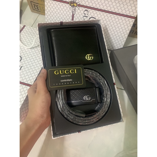 Set 2 món Ví nam gc và nịt thắt lưng fullbox kèm túi giấy hiệu