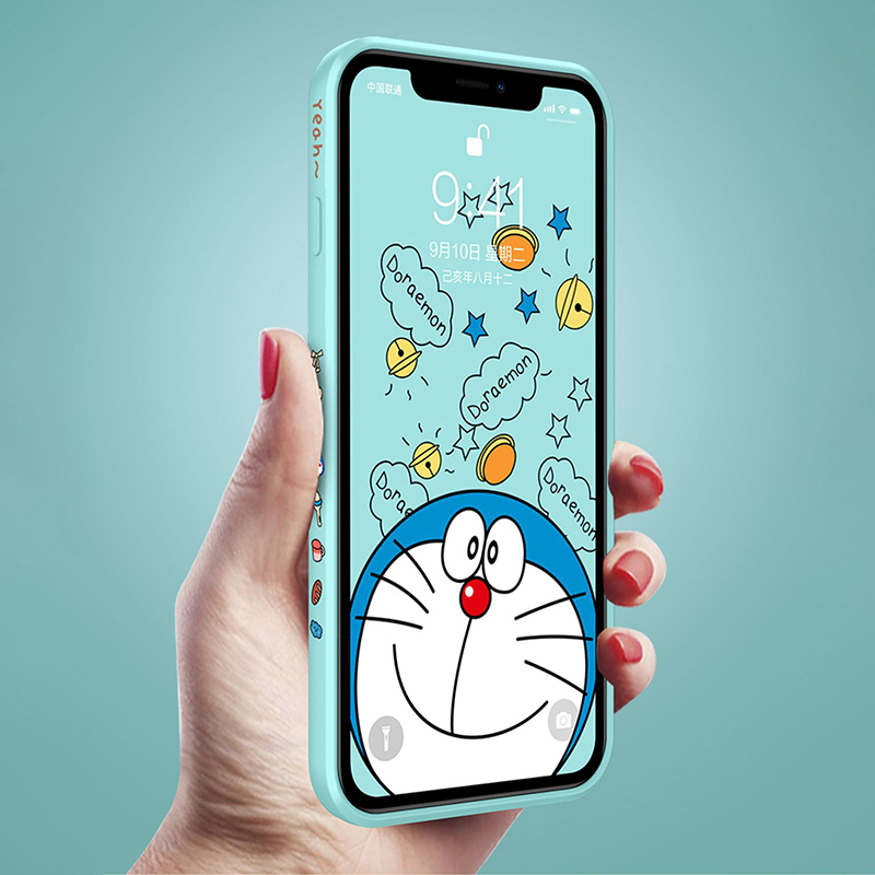 Ốp điện thoại silicon mềm in hoạt hình Doraemon đáng yêu có dây đeo cho iPhone 11 12 Pro Max