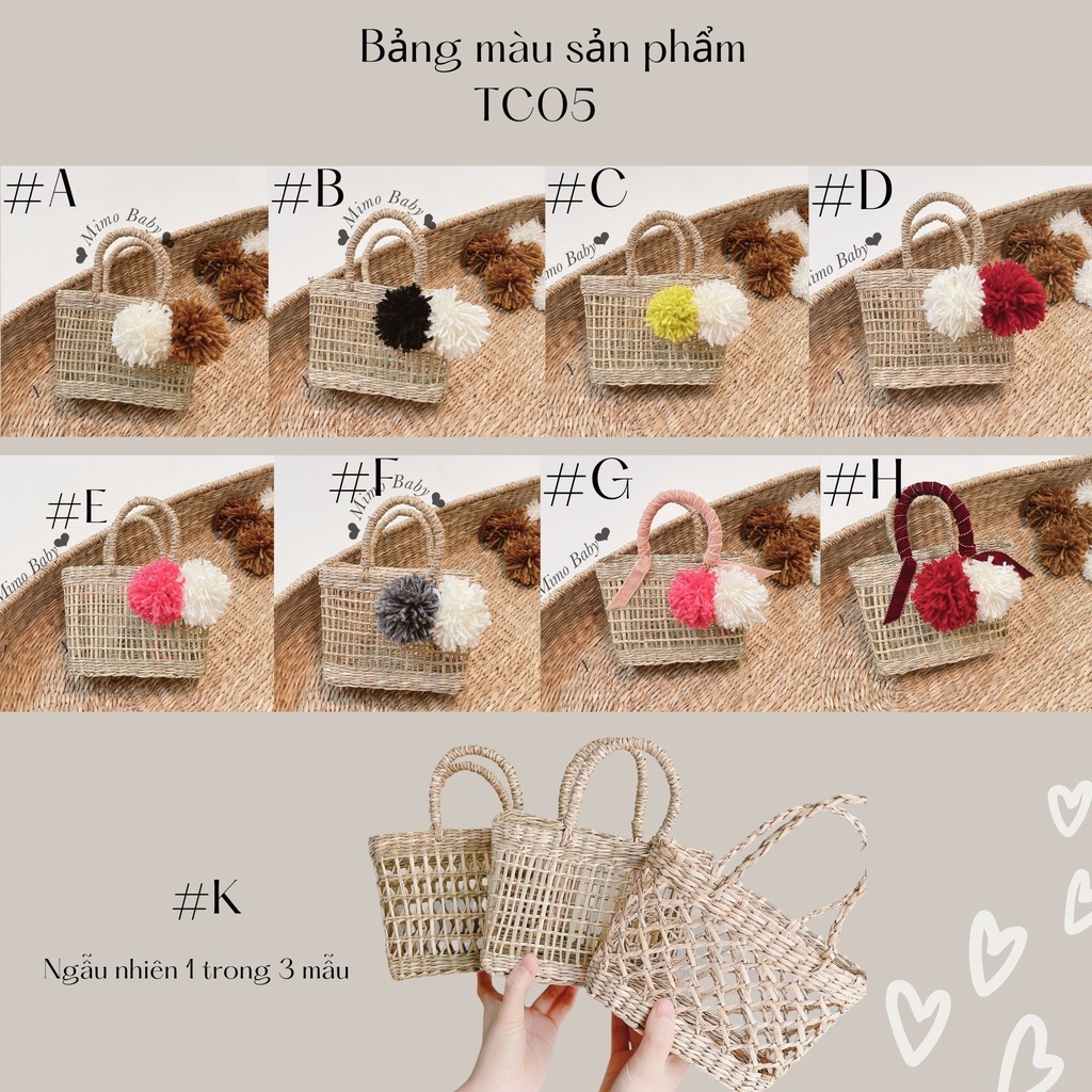 Túi cói đính bông siêu xinh cho bé TC05 Mimo Baby