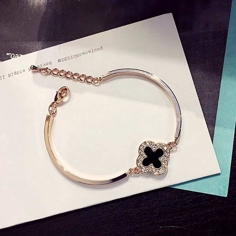 Vòng tay nữ mặt cỏ 4 lá lắc tay nữ đính đá pha lê lấp lanh xinh xắn phong cách hàn quốc