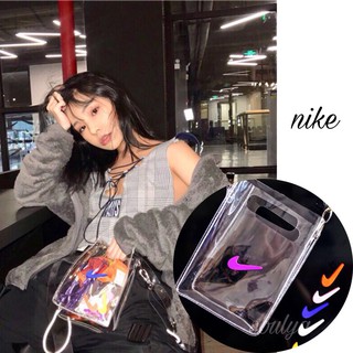 Túi đeo chéo logo Nike mini bằng nhựa PVC Trong suốt 24 * 7.5 * 17 cm kèm 6 ghim cài trang trí