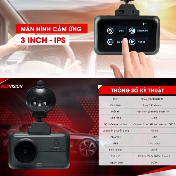 Camera Hành Trình Webvision A38 - Video 4K - AI Quét Biển Tốc Độ - Cảnh Báo Giao Thông - Wifi - GPS | BigBuy360 - bigbuy360.vn