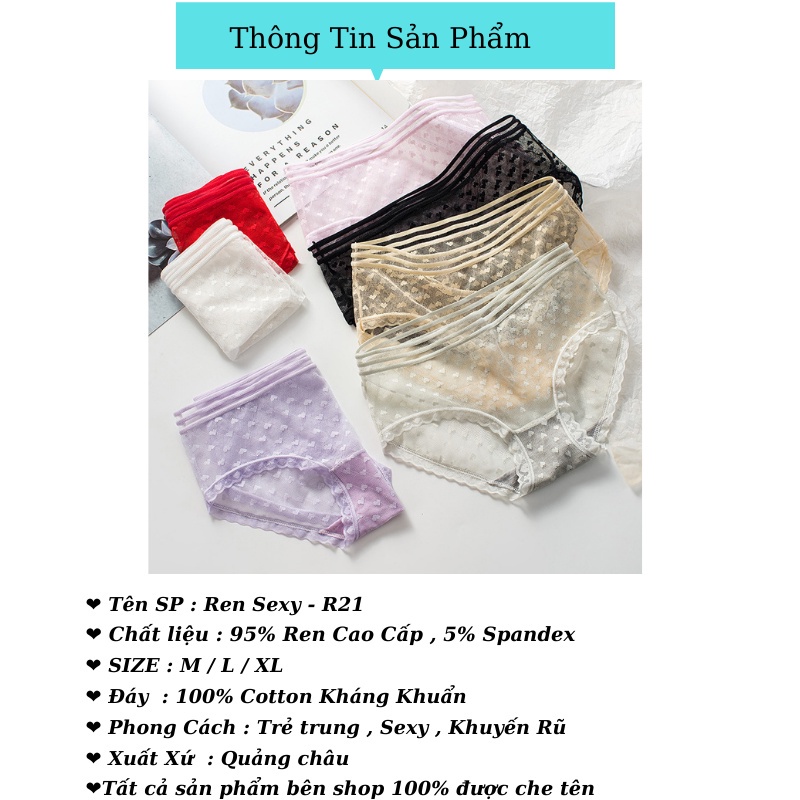 Quần Lót Nữ HOAMOCO , Quần Lót Ren Sexy Viền Chun Lưới Thiết Kế Họa Tiết Trái Tim Gợi Cảm Quyến Rũ - R21