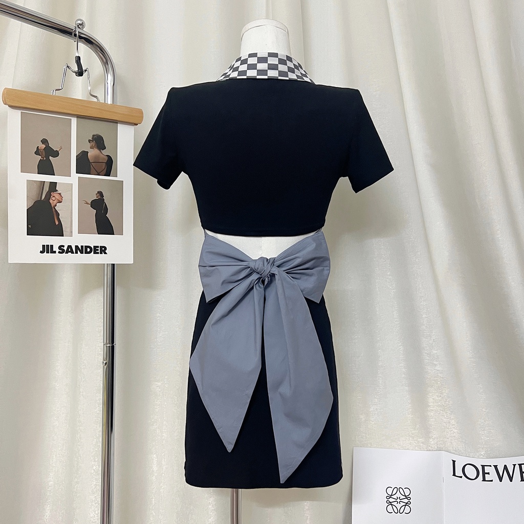 Đầm Dệt Kim Tay Ngắn Cổ POLO Dáng Ôm Họa Tiết Kẻ Sọc Thời Trang Hàn Quốc Quyến Rũ Cho Nữ