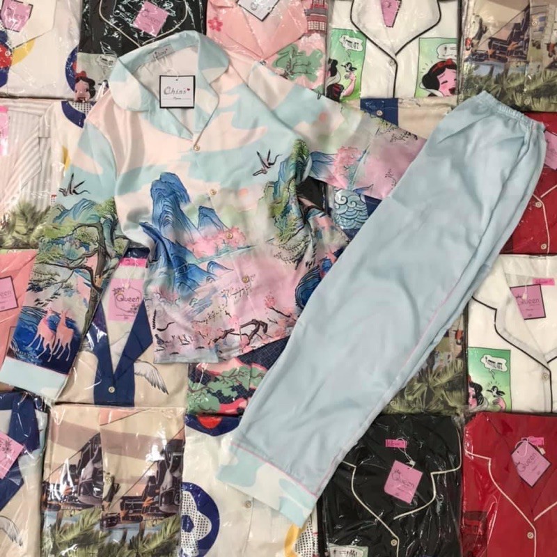Đồ Ngủ Pijama Lụa Satin Tay Dài Quần Dài