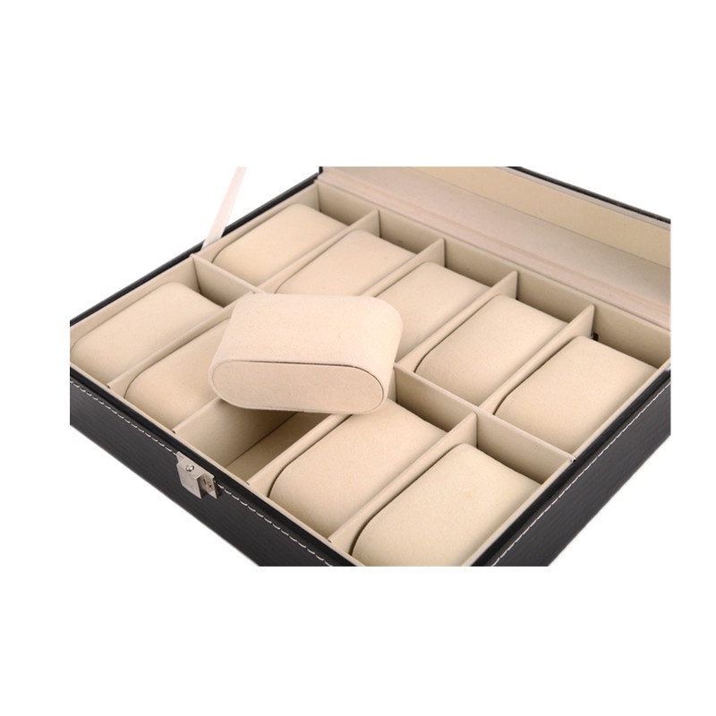Hộp đựng đồng hồ bọc da 10 ngăn  chống bụi cao cấp