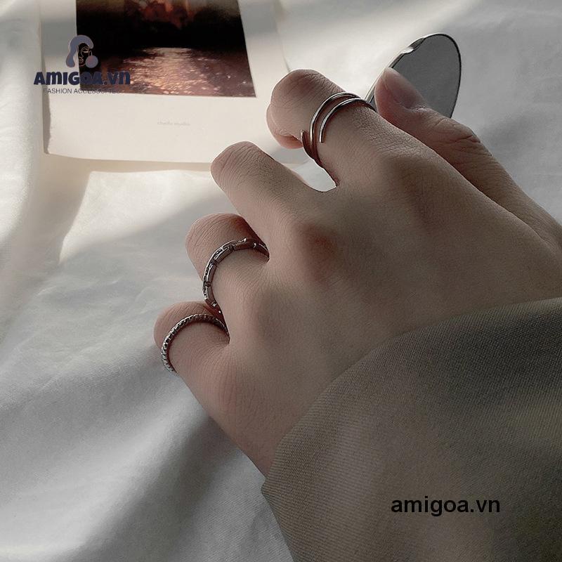 ✨✨BỘ NHẪN 3 CHIẾC MẮT XÍCH MÀU BẠC CÁ TÍNH