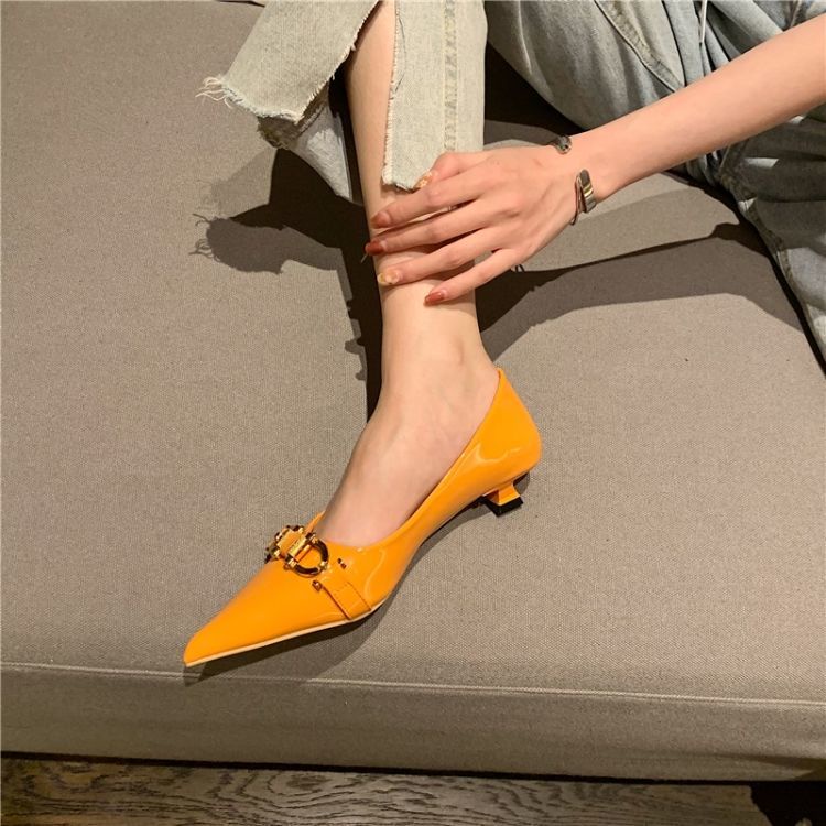 Giày da m3yc mũi nhọn gót thấp phối khóa kim loại kiểu mùa xuân thu trẻ trung dành cho nữ