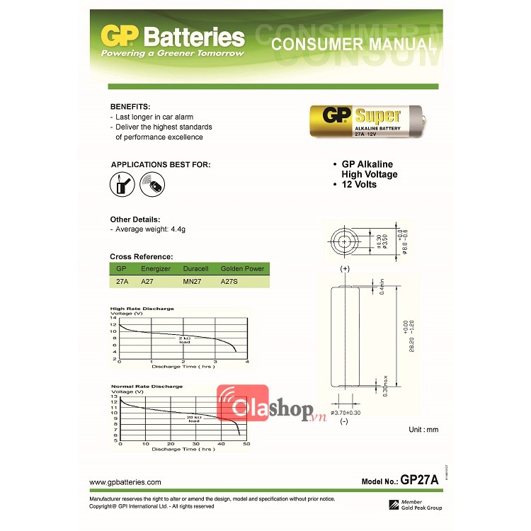 Pin Alkaline 12V - 27A GP ULTRA