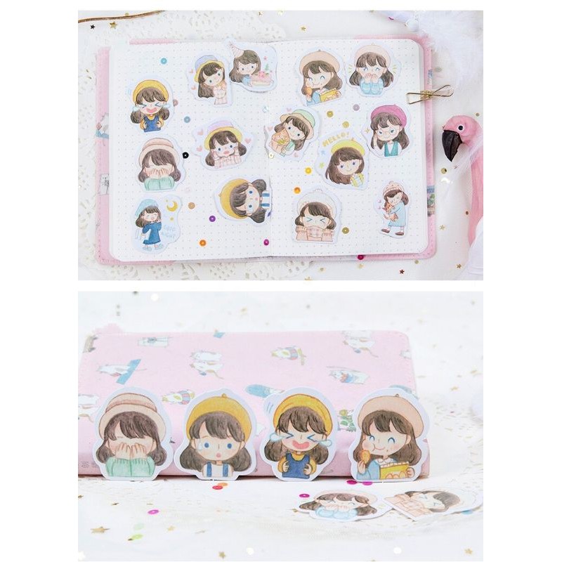 Bộ 45 sticker hoạt hình dễ thương trang trí sổ tay