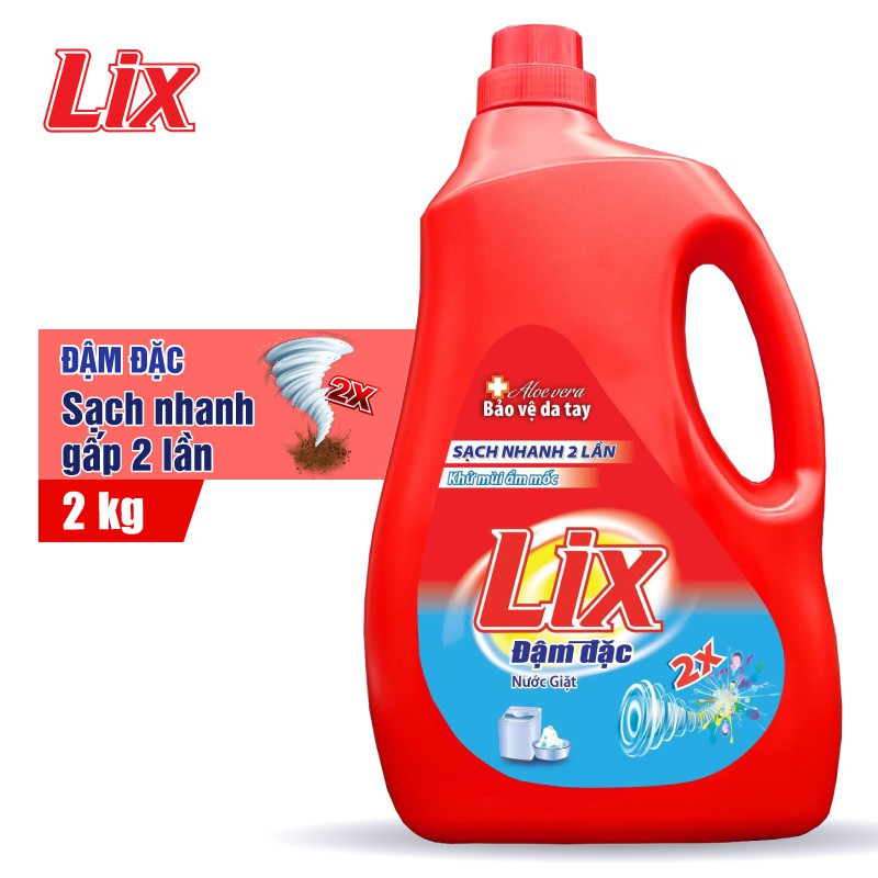 Combo Nước giặt Lix đậm đặc hương hoa 2Kg + Nước lau sàn hương nắng hạ 1L + Nước rửa chén siêu sạch hương chanh 800g