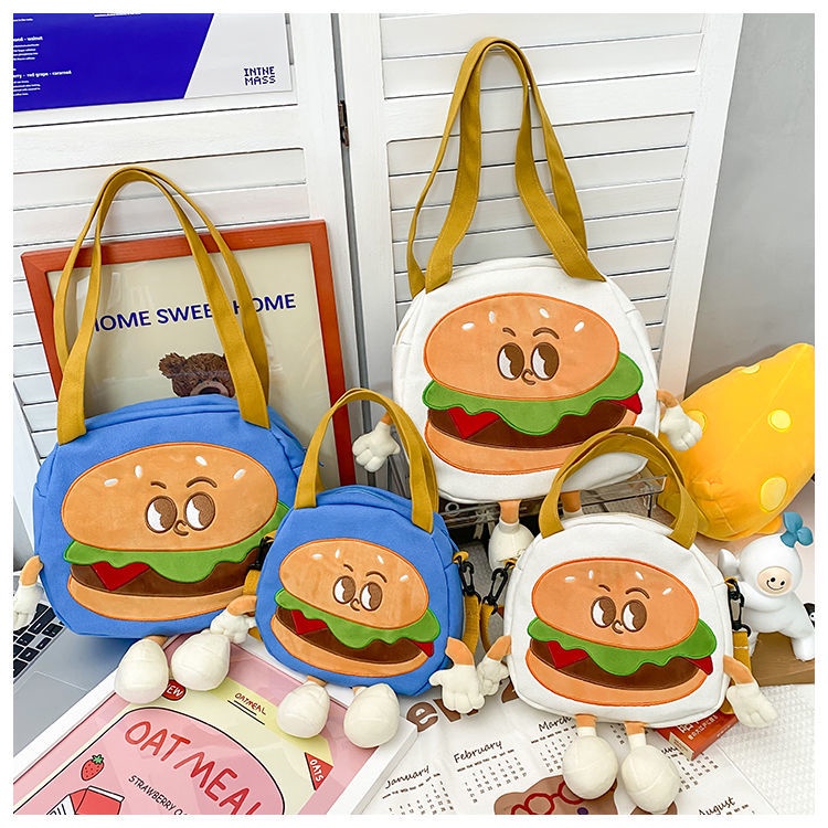 Túi Đeo Vai Vải Canvas Họa Tiết Burger Dễ Thương Thời Trang Cho Bạn Gái