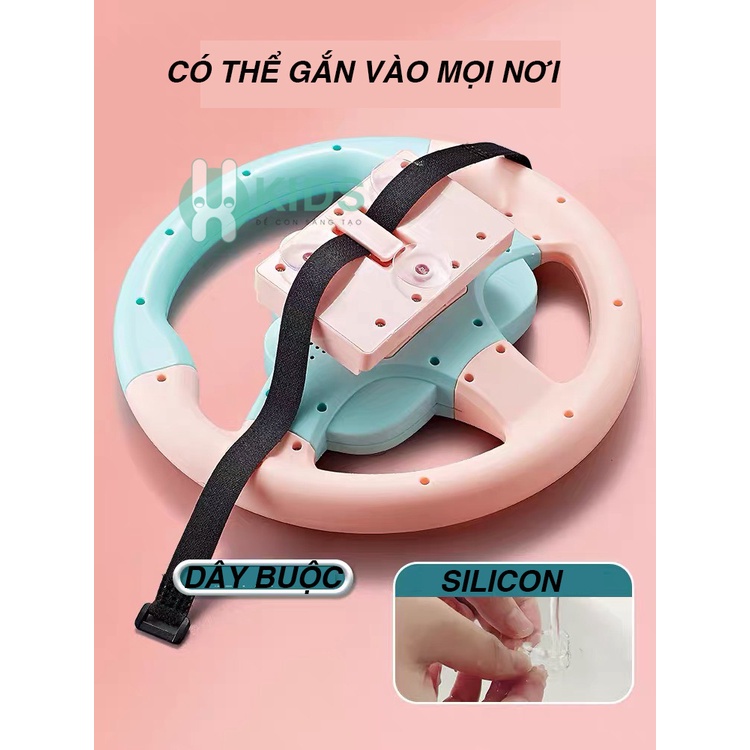 Đồ chơi vô lăng có 16 nút điều khiển kèm đèn led phát nhạc, vô lăng đồ chơi gắn xe ô tô xoay 360 độ cho bé