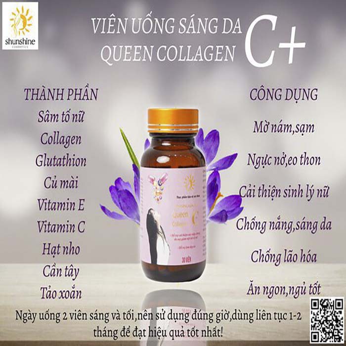 Shunshine Cosmetics queen collagen C tinh dầu, vitamin đẹp da, cân bằng nội tiết tố- Hộp 30 viên | Thế Giới Skin Care