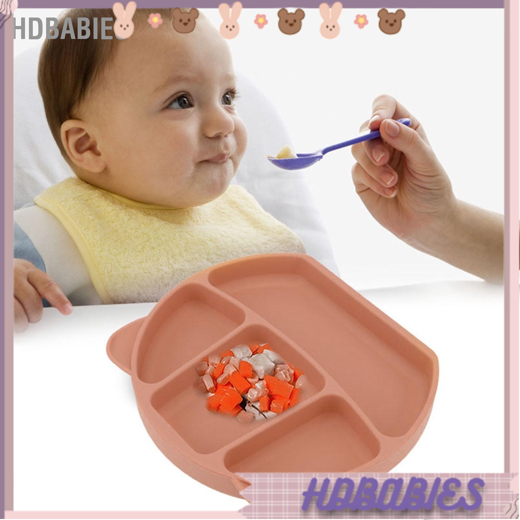 HDbabies Đĩa trẻ em silicon chia 3 ngăn Bát tập đi với muỗng nĩa để ăn