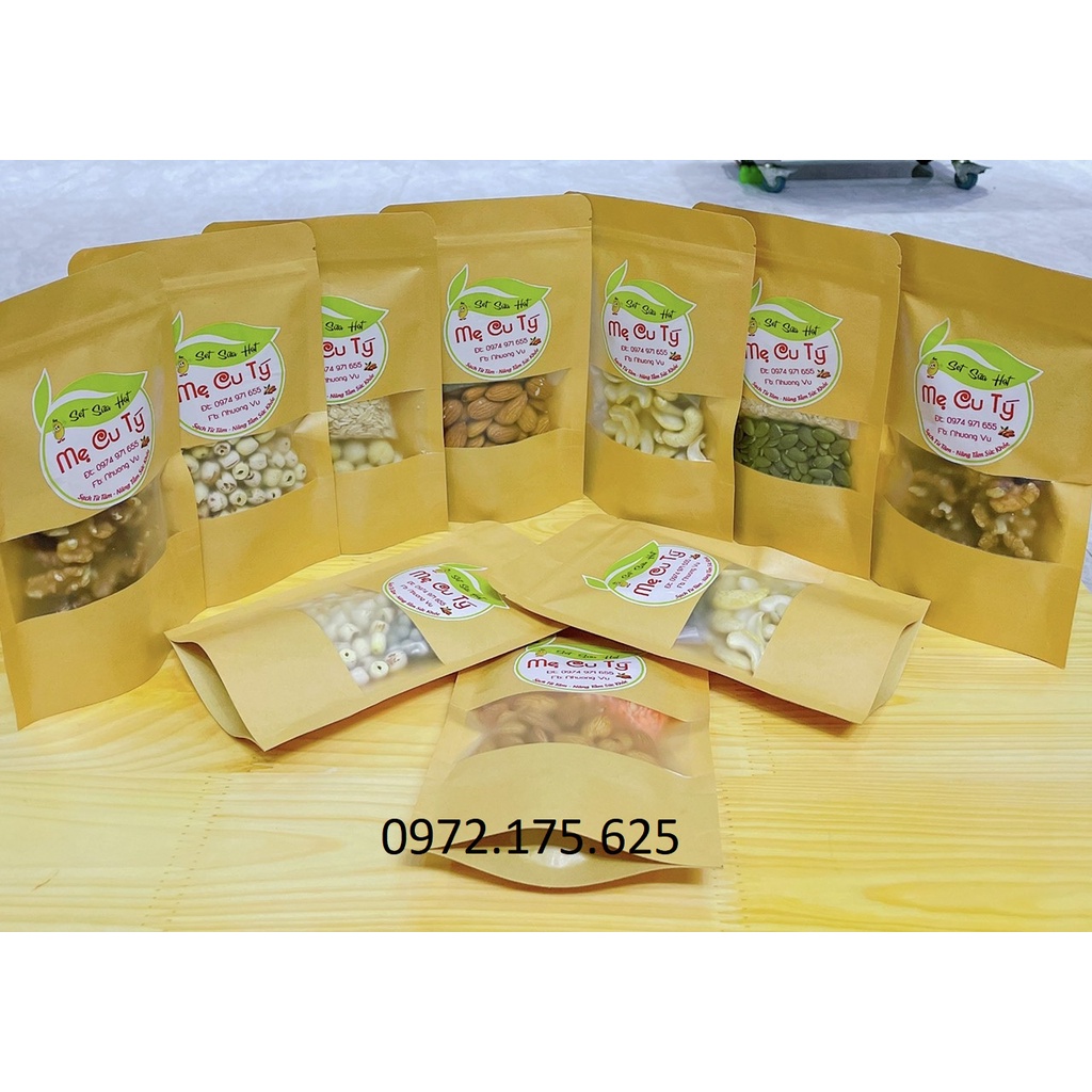 [25x35+5cm] Túi Zip Giấy Kraft Nâu/Túi Zip Đựng Thực Phẩm 100c Đáy Đứng Có Cửa Sổ
