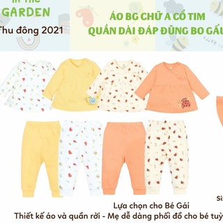 Bộ quần áo dài tay bé gái Lullaby NH675P, bộ thu đông chữ A cotton dày cao cấp