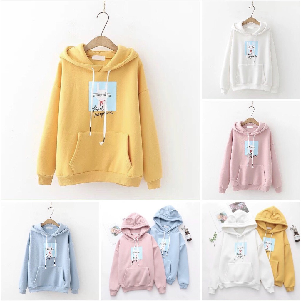 ÁO HOODIE NỮ ❤️FREESHIP❤️ áo khoác hoodie VẢI NỈ NHIỀU MÀU IN HÌNH MÈO CUTE AO HOODIE FREE SIZE DƯỚI 60KG