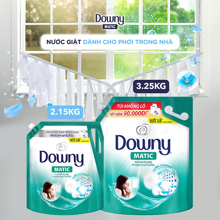 Túi NƯỚC GIẶT Downy matic khử mùi ẩm mốc 3,25kg PHƠI TRONG NHÀ