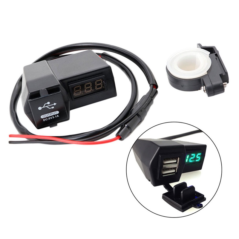 (MớI) Bộ SạC 2 CổNg USB + Vôn Kế LED Xanh Lá 3 1A Cho Xe MáY