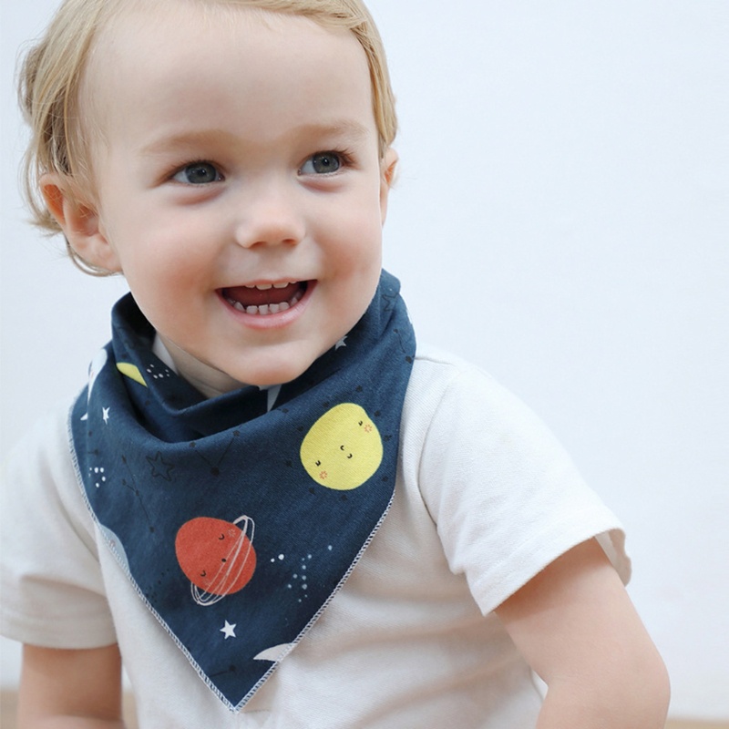 Set 2 Yếm Ăn Tam Giác Bằng Cotton Mềm Mại In Họa Tiết Hoạt Hình Hai Mặt Cho Bé Sơ Sinh