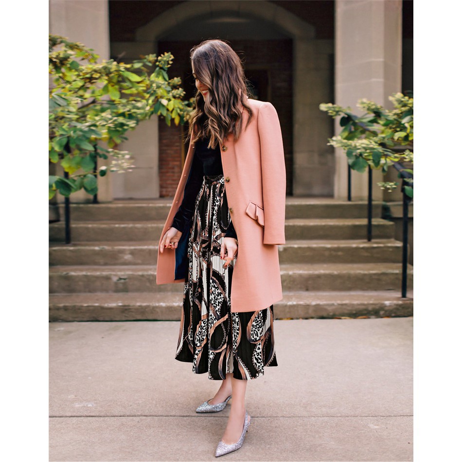 High Waist Chiffon Pleated Printed Plus Size A-line Midi Skirt | BigBuy360 - bigbuy360.vn