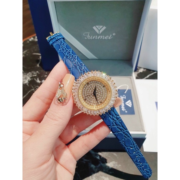 Đồng hồ nữ FUNMEI dây da chính hãng máy Nhật Miyota đính đá swarovski chắc chắn full box thẻ bảo hành 12 tháng