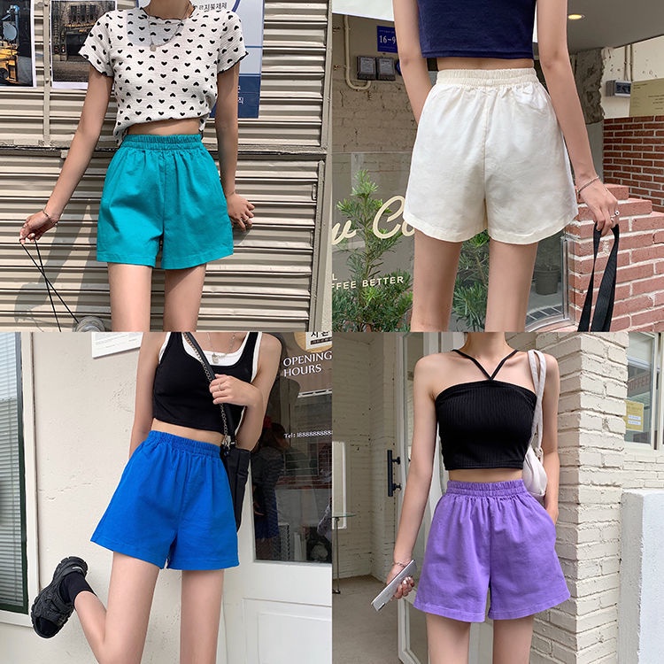 Quần Short Lưng Thun Ống Rộng Lưng Cao Co Giãn Mẫu Mới Mùa Hè Phong Cách Hàn Quốc Cho Nữ
