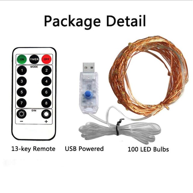 15M Dây Đèn Led Trang Trí có remote điều khiển, đèn đom đóm led chớp nháy dây đồng fairy light