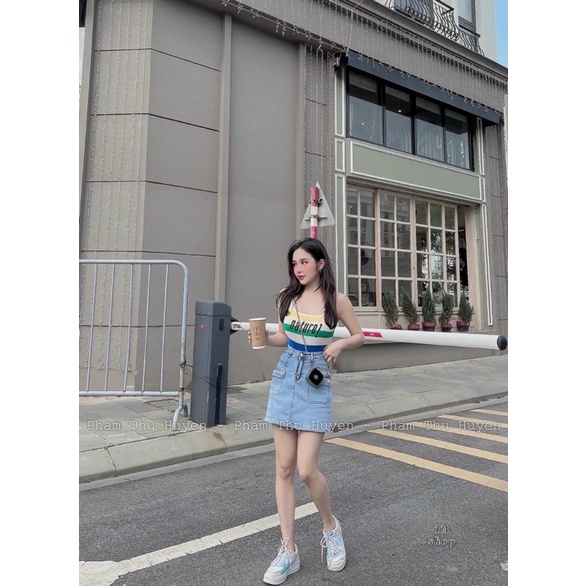 Áo hai dây len mongtoghi màu cầu vòng chữ thêu xinh xỉu up xỉu đown