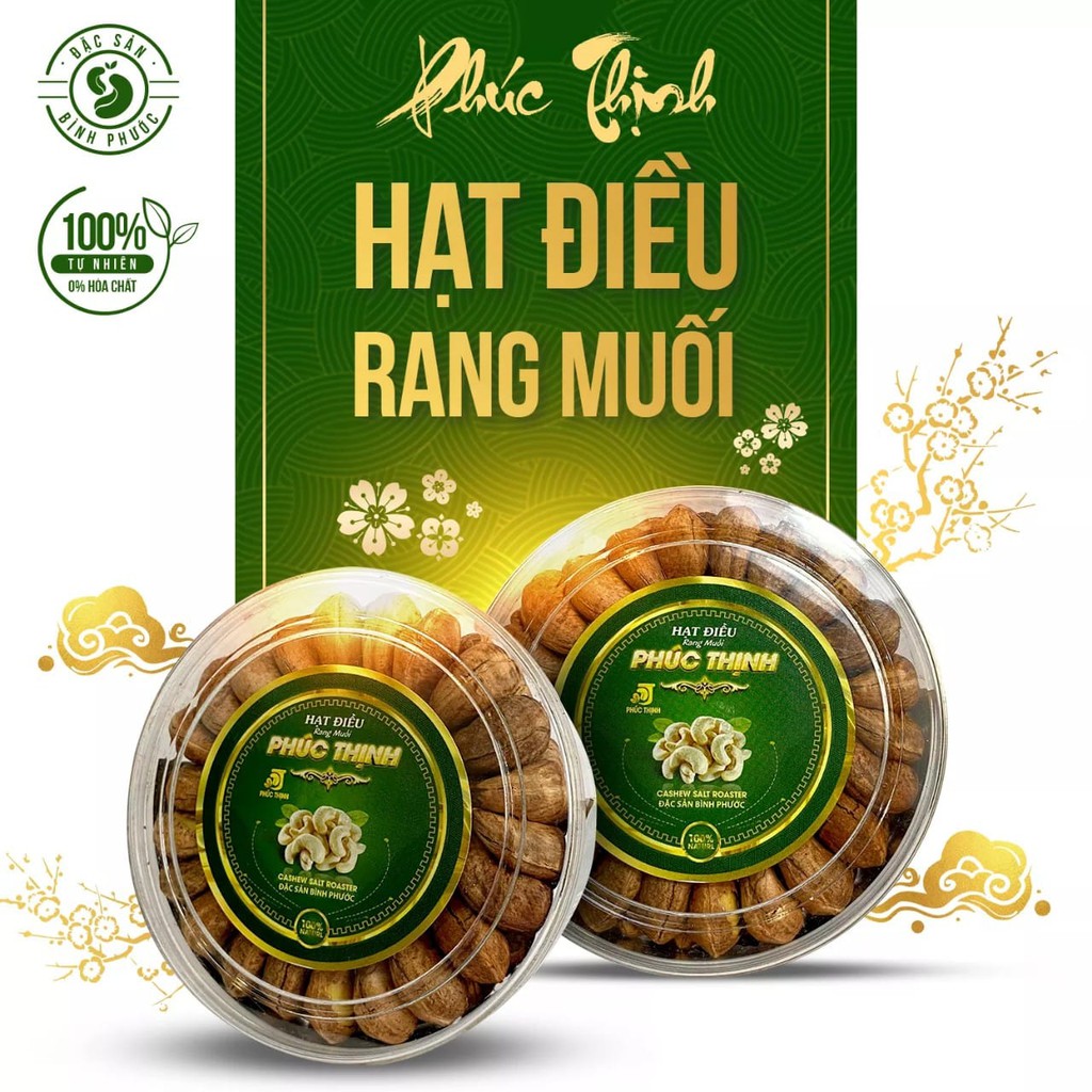 Hạt Điều Rang Muối Vỏ Lụa Phúc Thịnh  Hộp Nguyên Hạt Loại Cao Cấp Hộp 500G