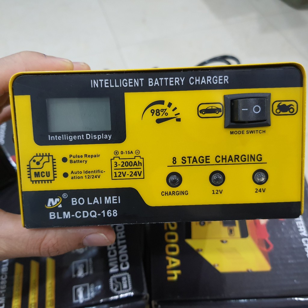 Máy sạc bình ắc quy 12V 24V từ 3AH-200AH BOLAIMEI cho ô tô xe máy