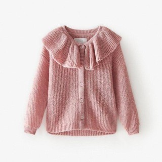 [AUTH] Áo khoác len ZARA size 11/12 (XS) màu hồng đất cổ bèo (Áo khoác cardigan authentic nữ/bé gái)