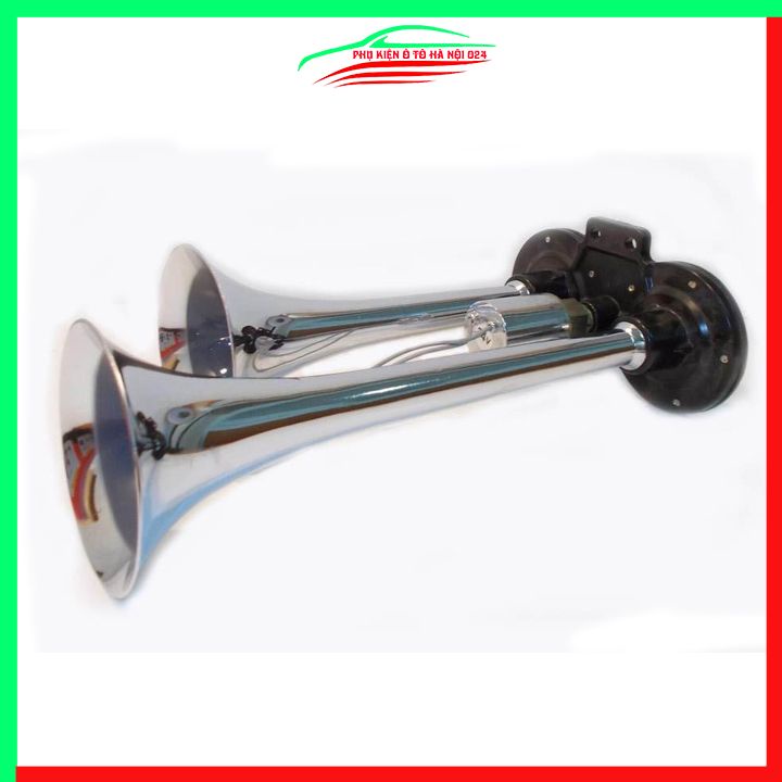 Còi hơi đôi mạ Chrome kèn hơi 24V màu bạc cho ô tô xe máy