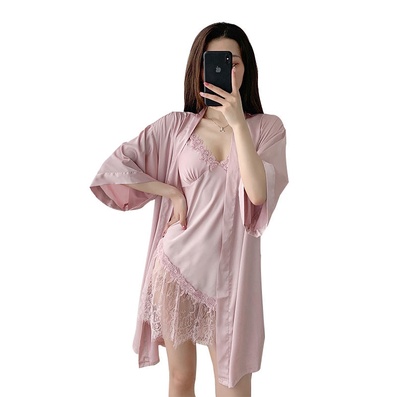 Bộ Đồ Ngủ Lụa Phối Ren Gợi Cảm Cho Nữ