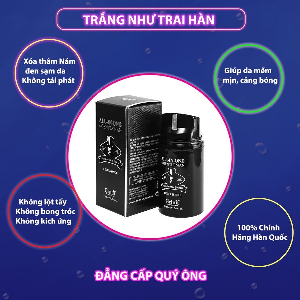 [CHÍNH HÃNG] Kem dưỡng trắng da, dưỡng ẩm, giảm thâm nám 4N1 cho nam giới GRINIF All In One 4 Gentleman 120ml và 50ml