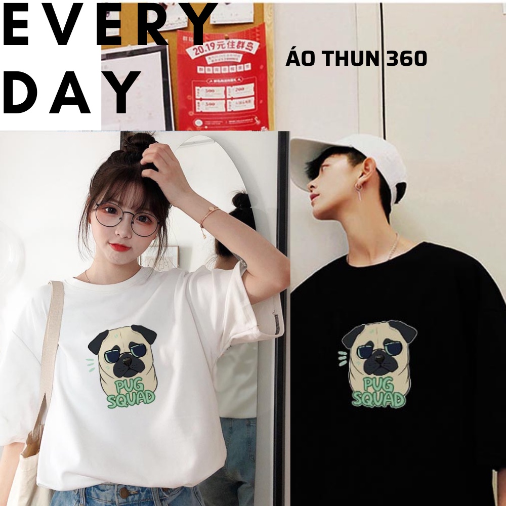 Áo thun đôi nam nữ tay lỡ PUG SQUAD đơn giản dễ thương dáng unisex form rộng oversize basic tee phông streetwear