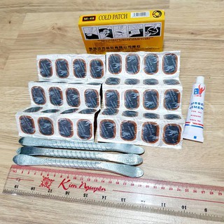 Bộ Dụng Cụ 3 Món Vá Ruột Xe Đạp Gồm 1 hộp 36 miếng vá có tuýp keo + 3 cây nại + 1 miếng nhám