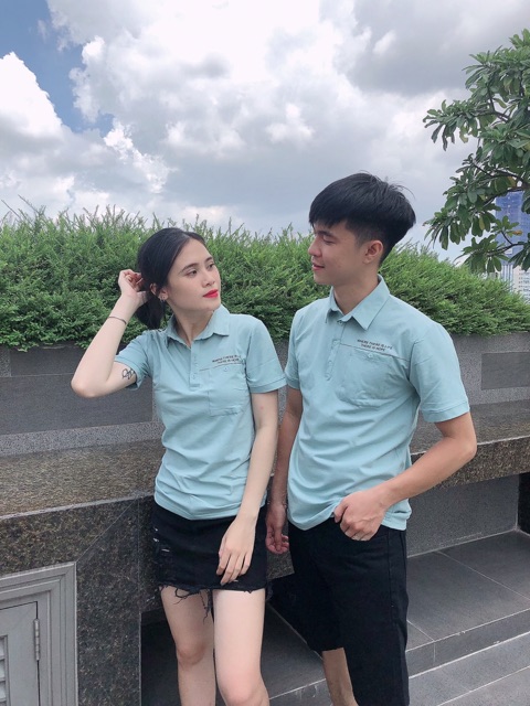 Áo Phông Đôi Nam Nữ Đẹp, Áo Thun Cặp Polo, Màu Xanh, Chất Thun Cotton 100% Co Giãn 4 Chiều - Hàng Cao Cấp
